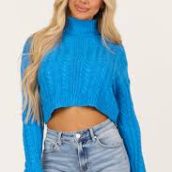 Urban Heritage Textured Blue Cowl Neck Sweater - Picture 3 of 3